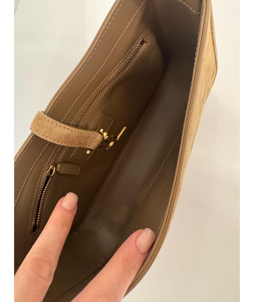 SAINT LAURENT Бежевая замшевая сумка с короткими ручками, фото 4