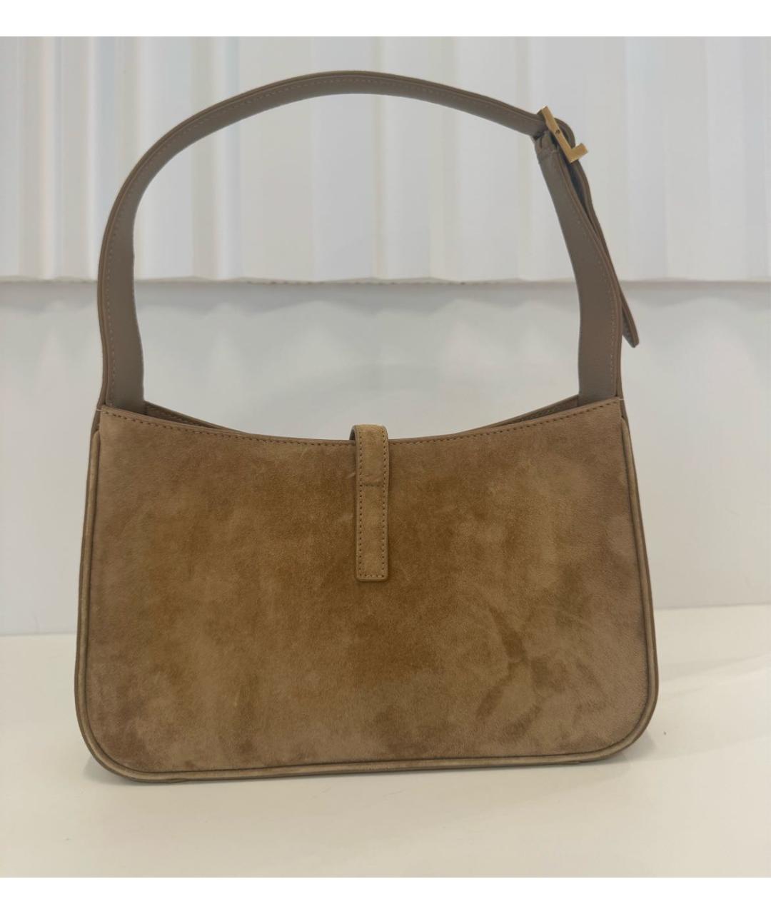 SAINT LAURENT Бежевая замшевая сумка с короткими ручками, фото 2