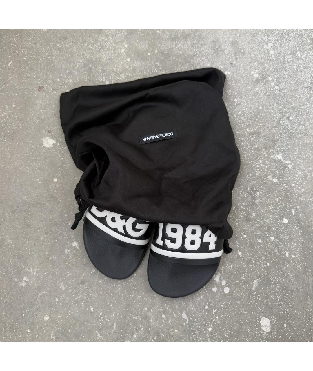 DOLCE&GABBANA Черные резиновые шлепанцы, фото 8