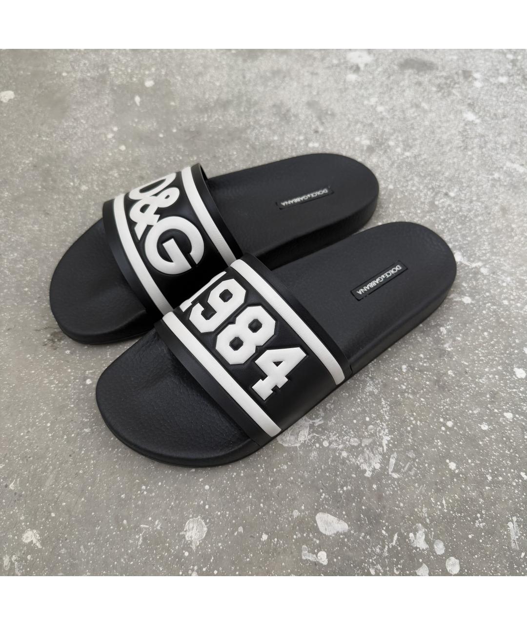 DOLCE&GABBANA Черные резиновые шлепанцы, фото 5