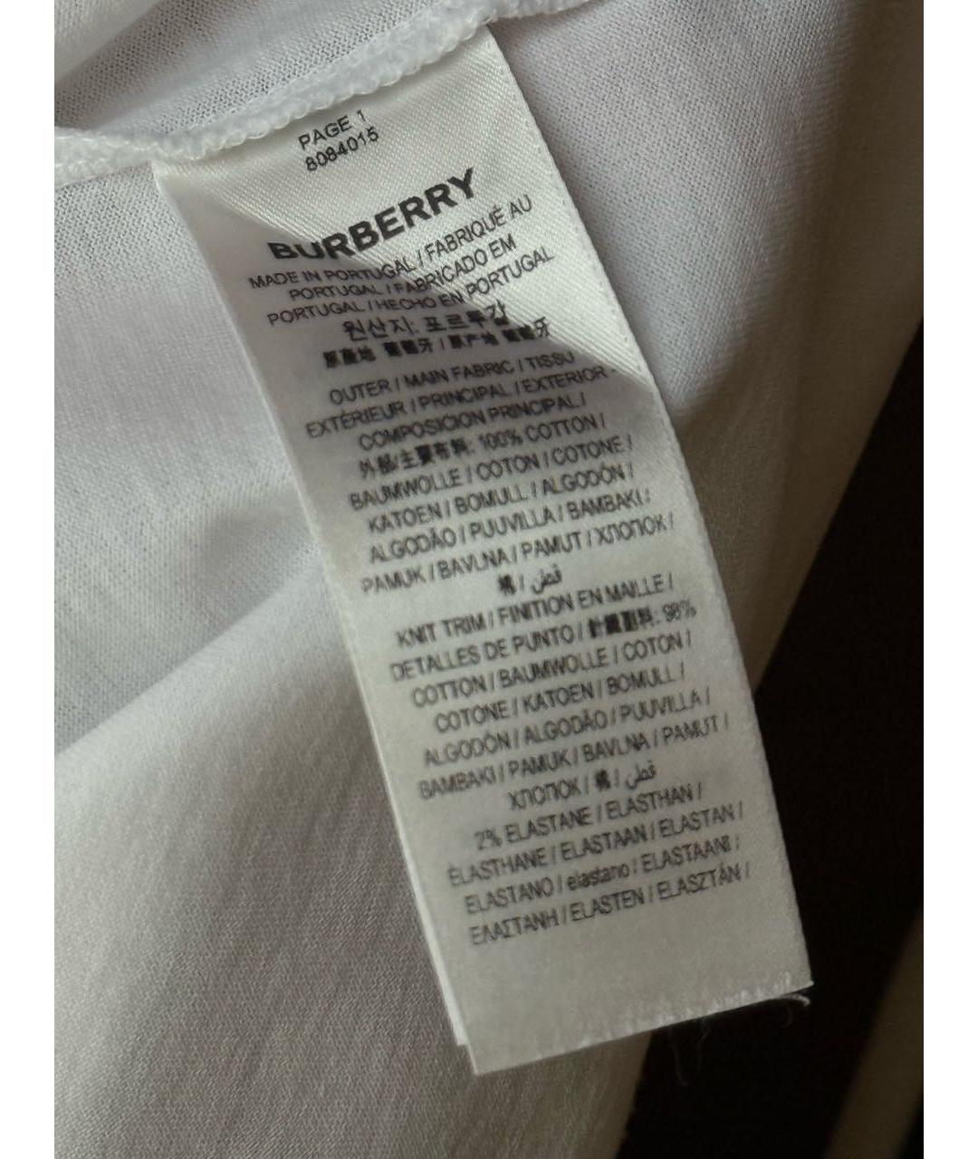 BURBERRY Белая хлопковая футболка, фото 6