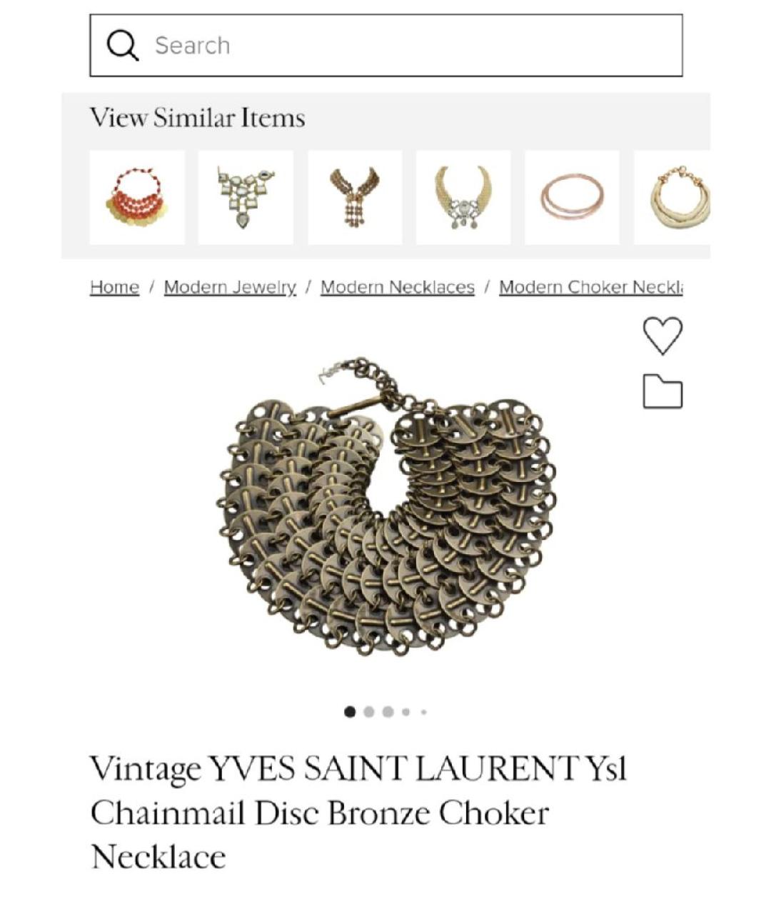 SAINT LAURENT Коричневый металлический чокер, фото 2