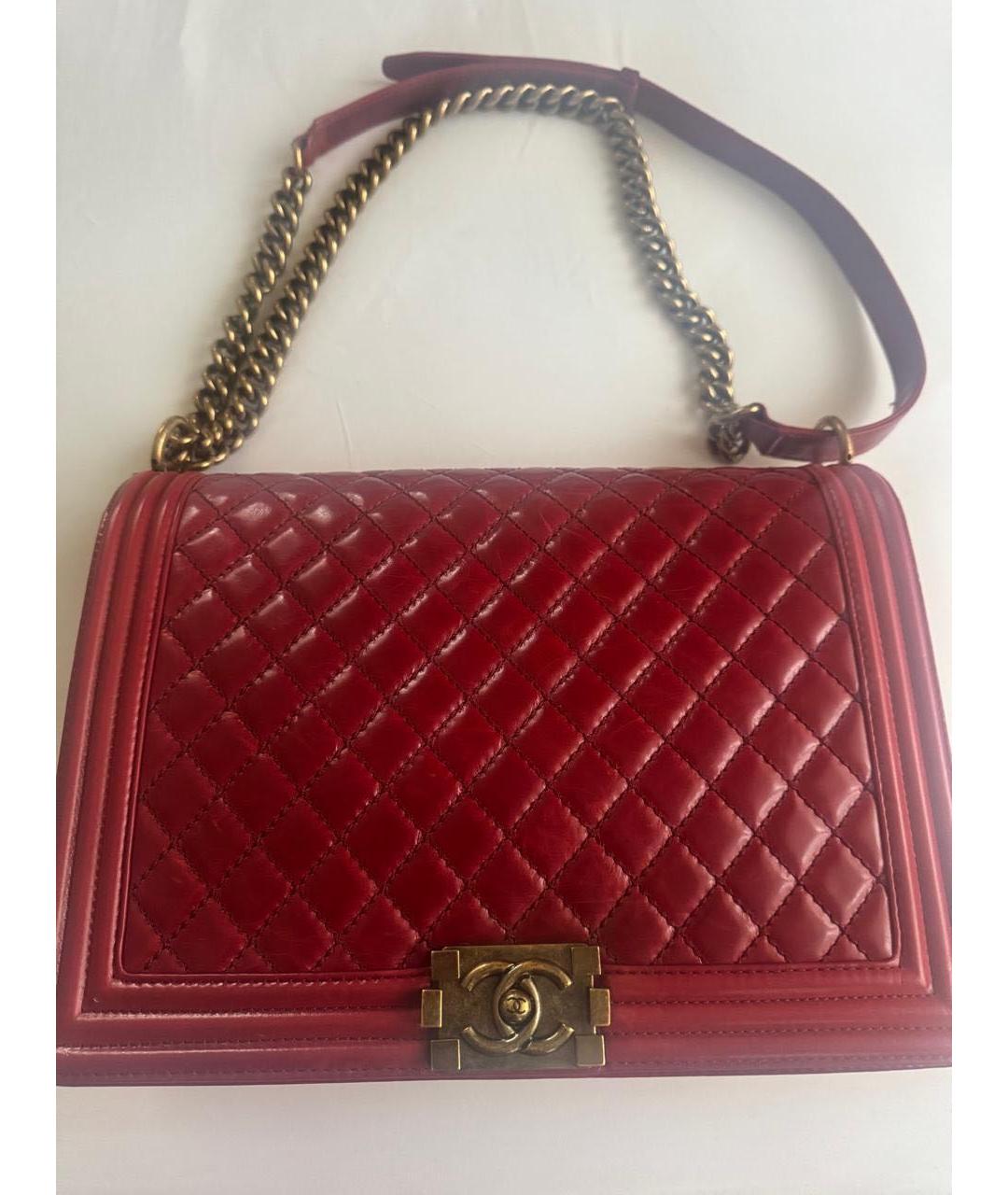 CHANEL Красная кожаная сумка через плечо, фото 4