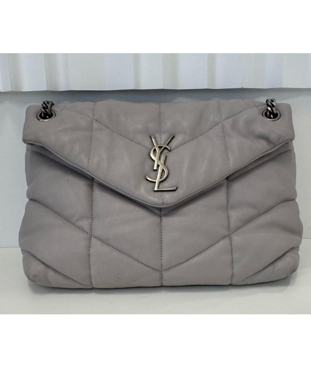 SAINT LAURENT Серая кожаная сумка через плечо, фото 7