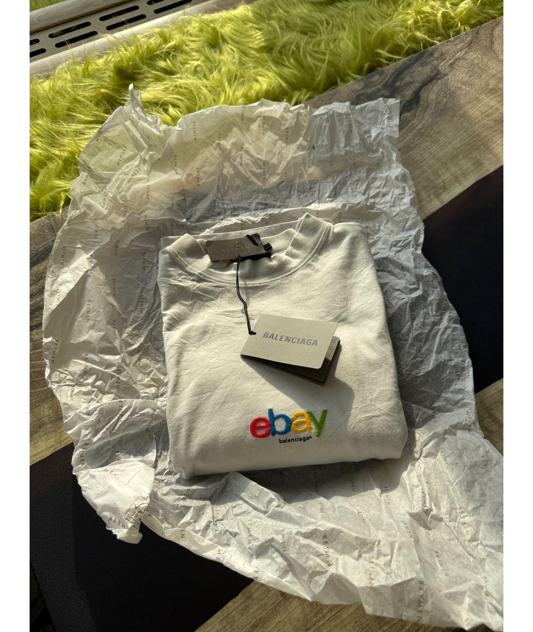 BALENCIAGA Бежевая хлопковая футболка, фото 5