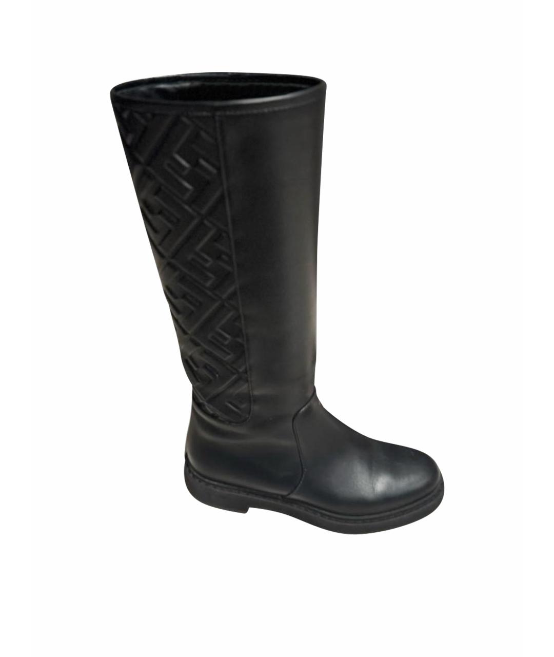 FENDI Черные кожаные сапоги, фото 1