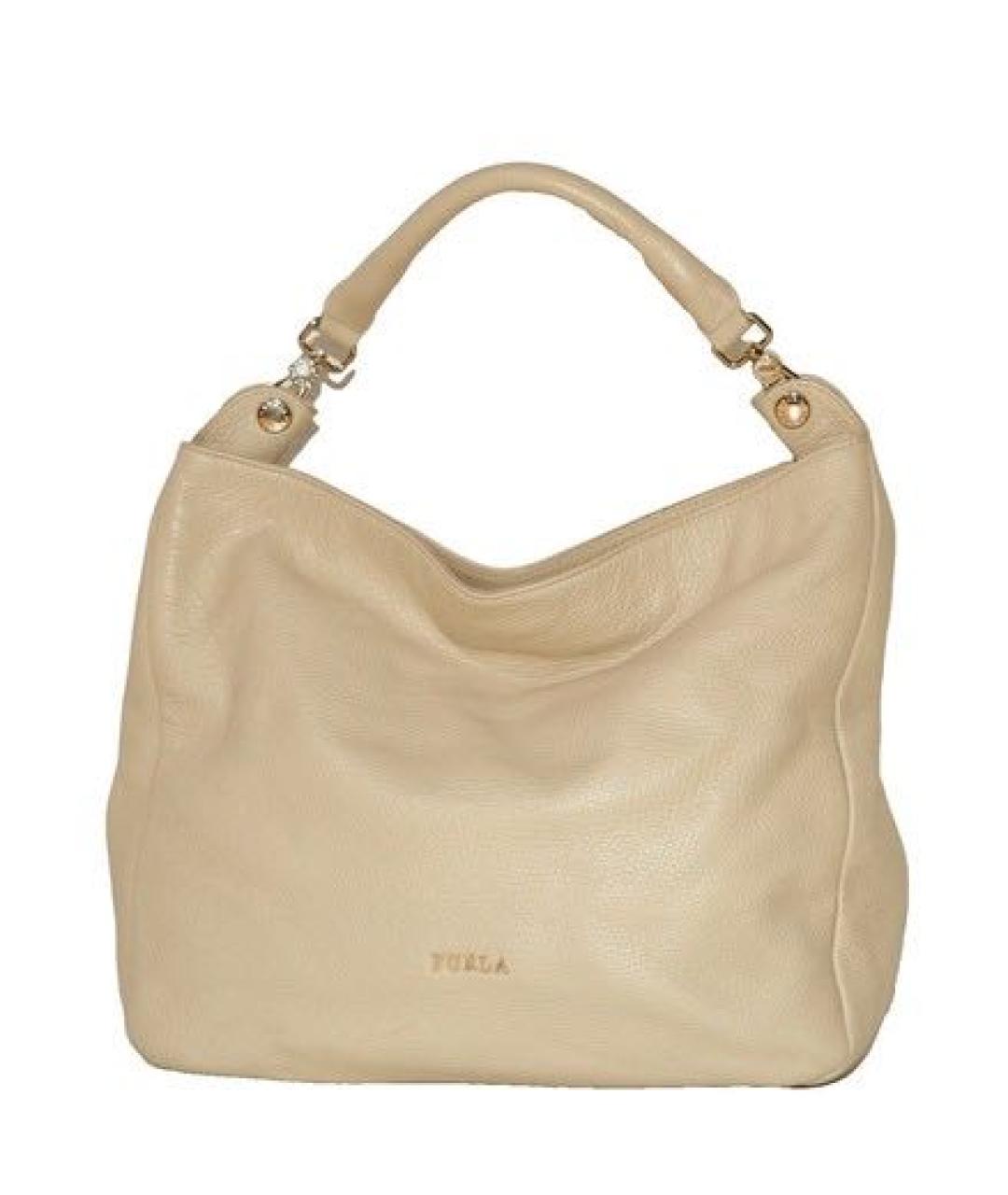 FURLA Бежевая кожаная сумка с короткими ручками, фото 9