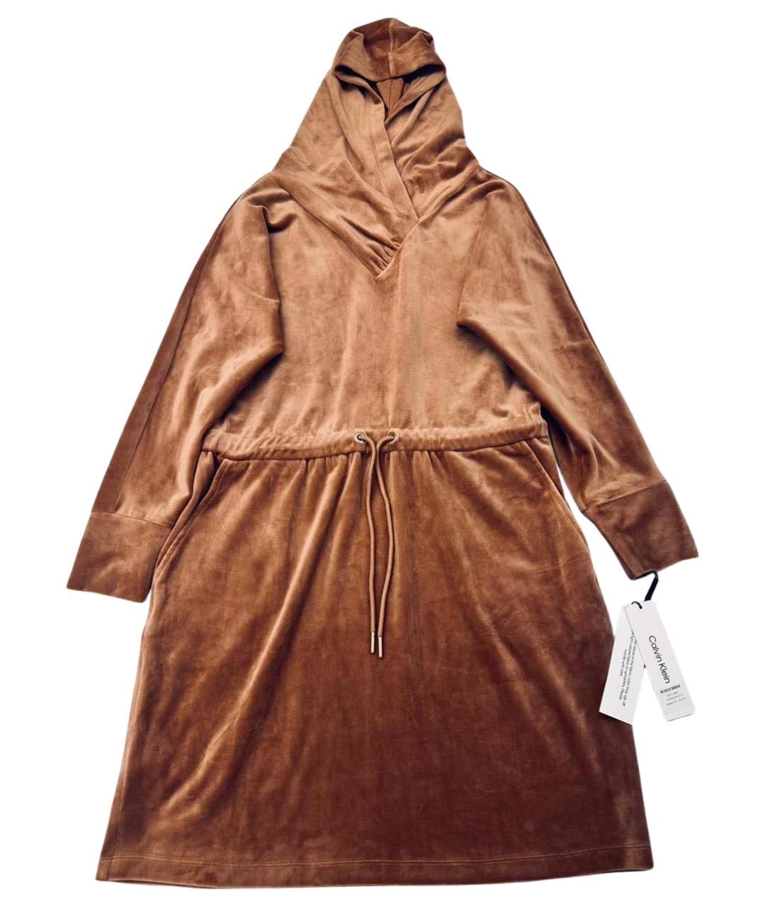 CALVIN KLEIN Коричневое велюровое повседневное платье, фото 1