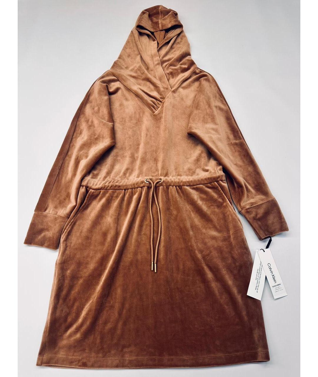 CALVIN KLEIN Коричневое велюровое повседневное платье, фото 9