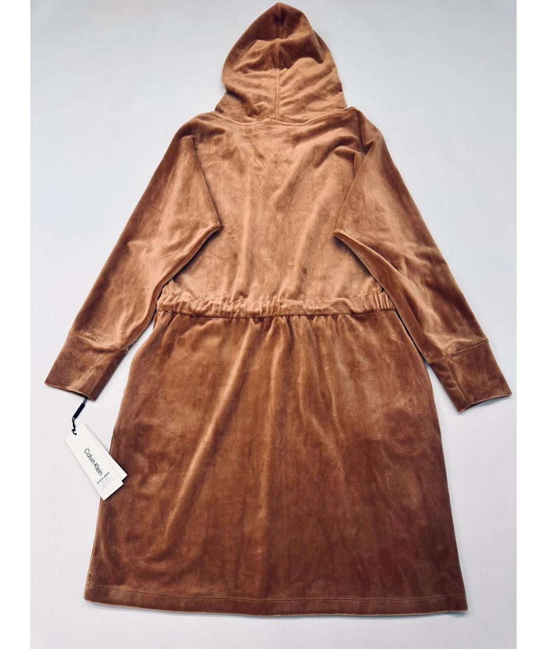 CALVIN KLEIN Коричневое велюровое повседневное платье, фото 2