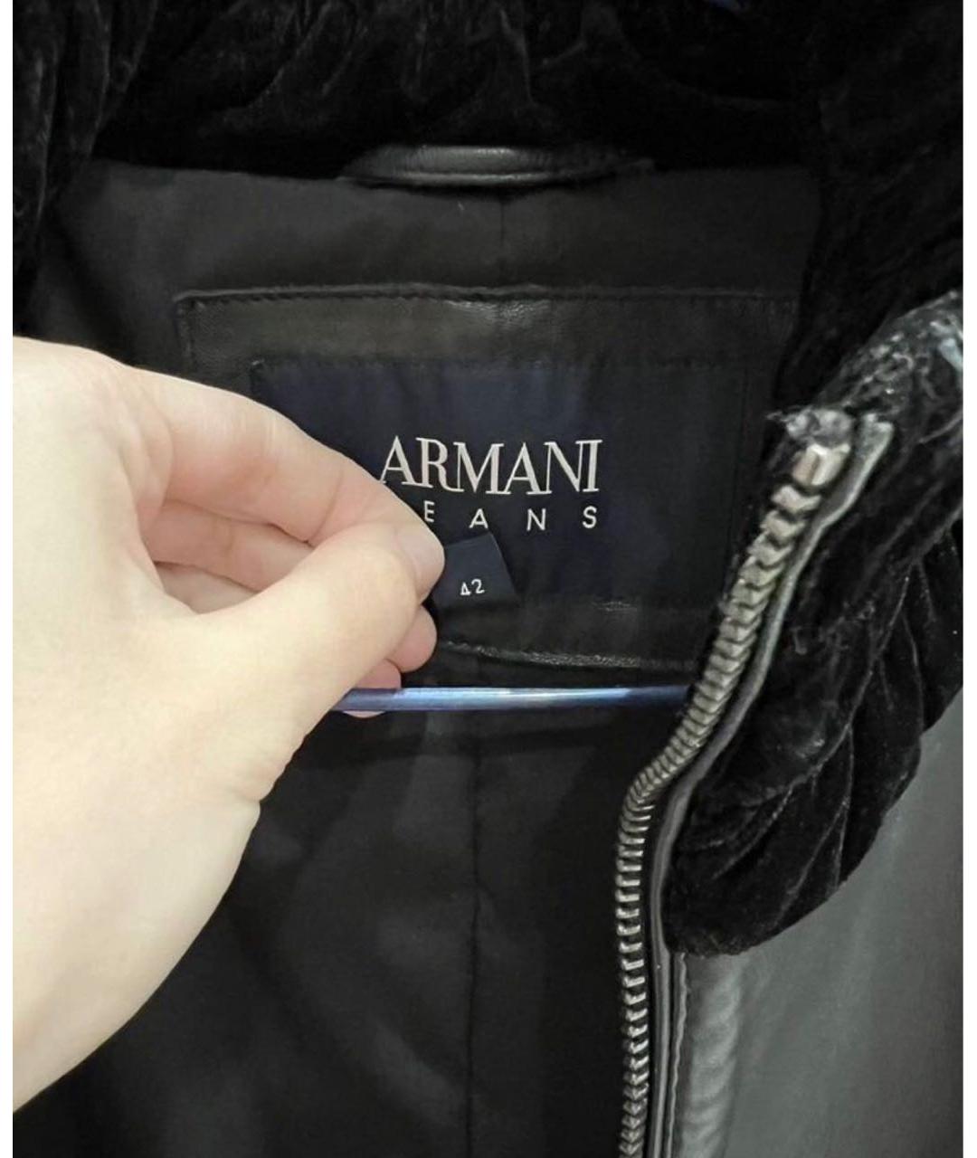 ARMANI JEANS Черная кожаная куртка, фото 3