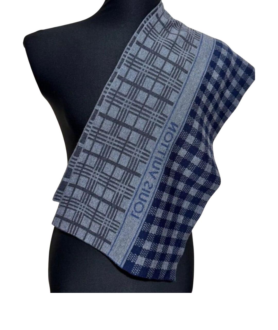 LOUIS VUITTON Синий шерстяной шарф, фото 6