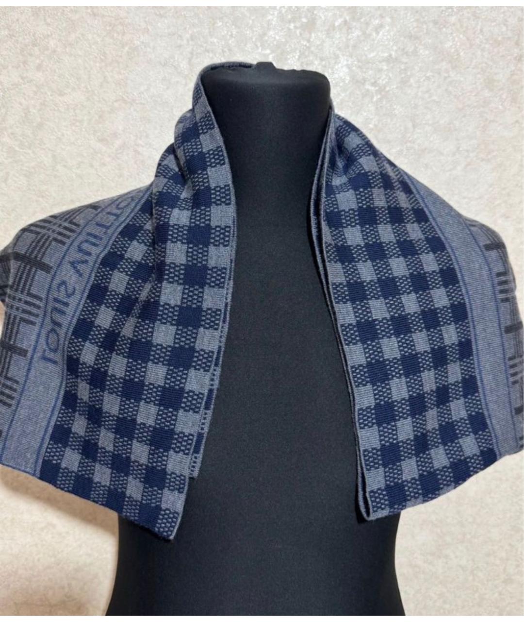 LOUIS VUITTON Синий шерстяной шарф, фото 4