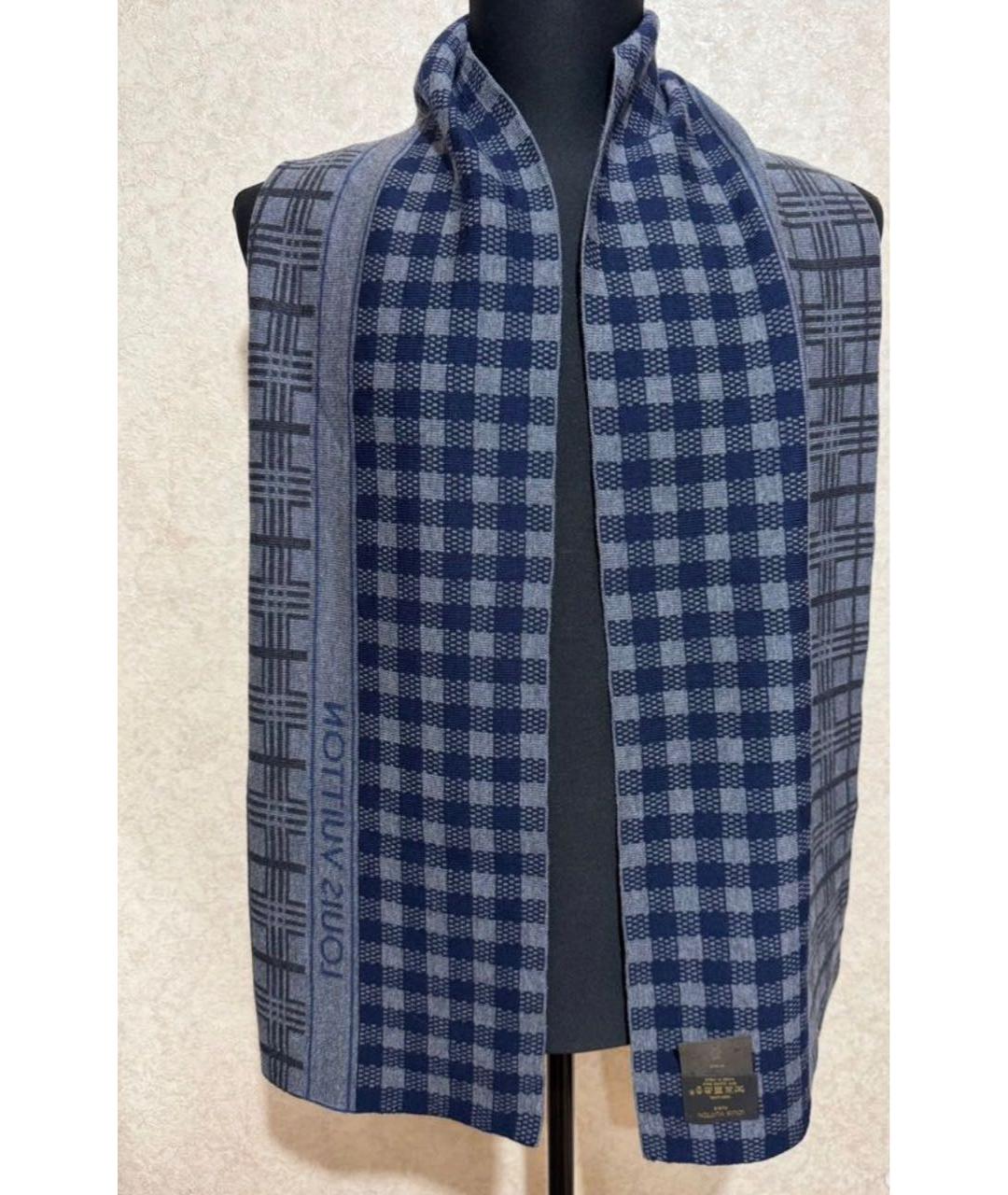 LOUIS VUITTON Синий шерстяной шарф, фото 2