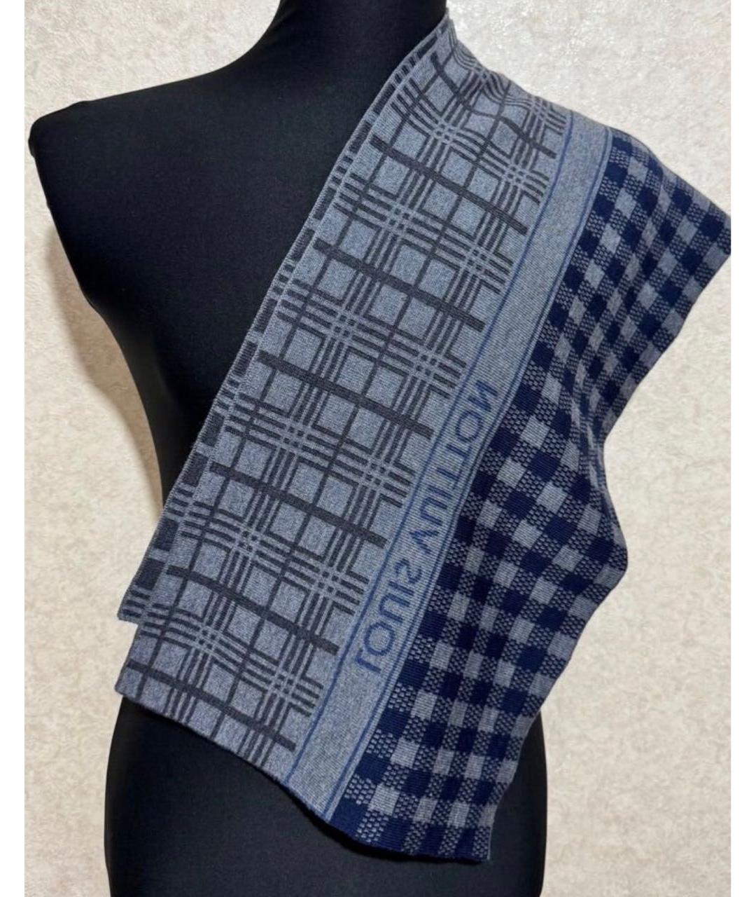 LOUIS VUITTON Синий шерстяной шарф, фото 5