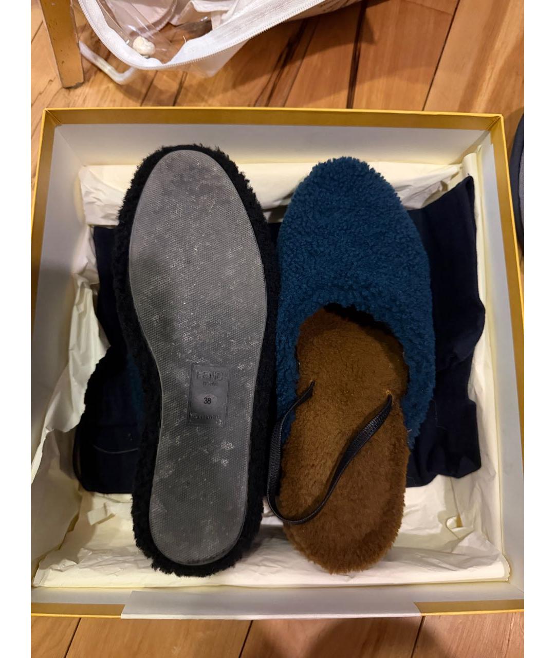 FENDI Темно-синие кожаные мюли, фото 4