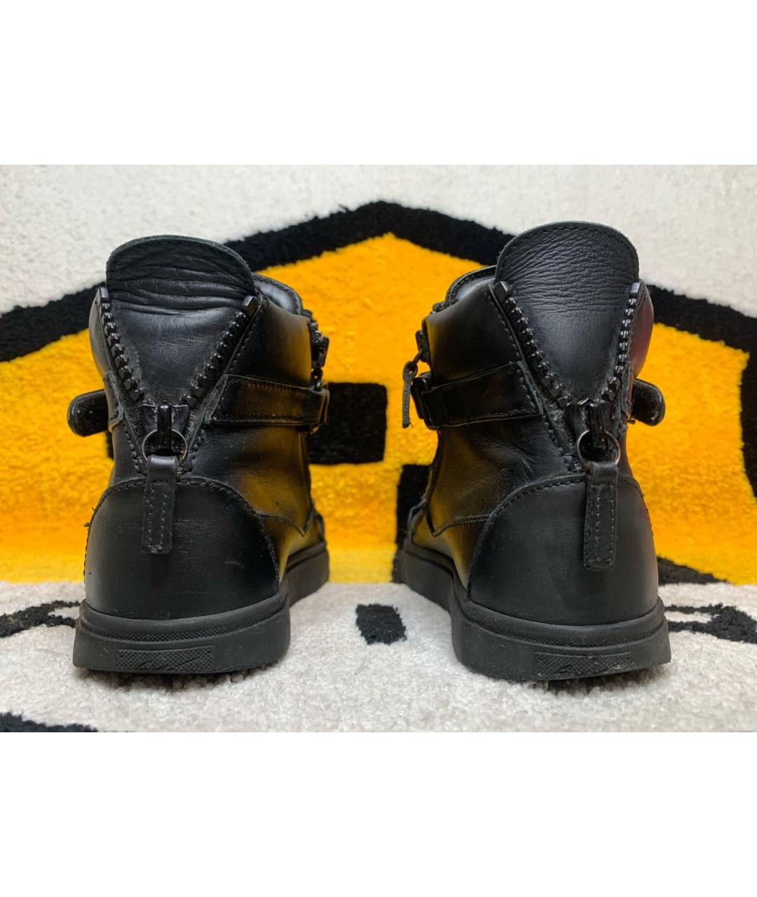 GIUSEPPE ZANOTTI DESIGN Черные кожаные кеды, фото 4