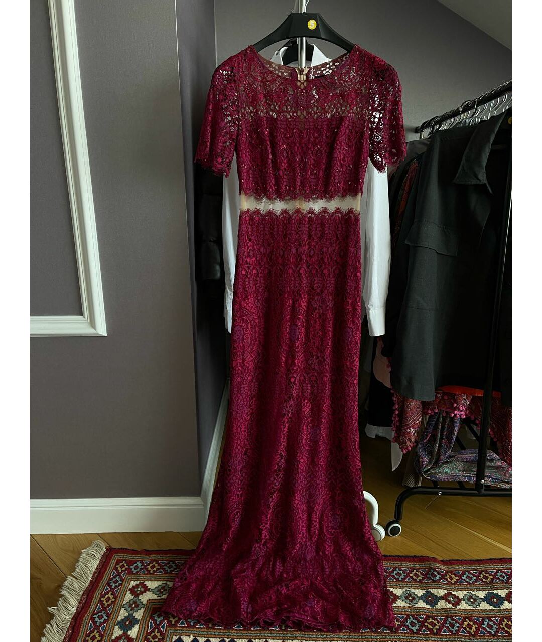 MARCHESA NOTTE Бордовое вечернее платье, фото 5