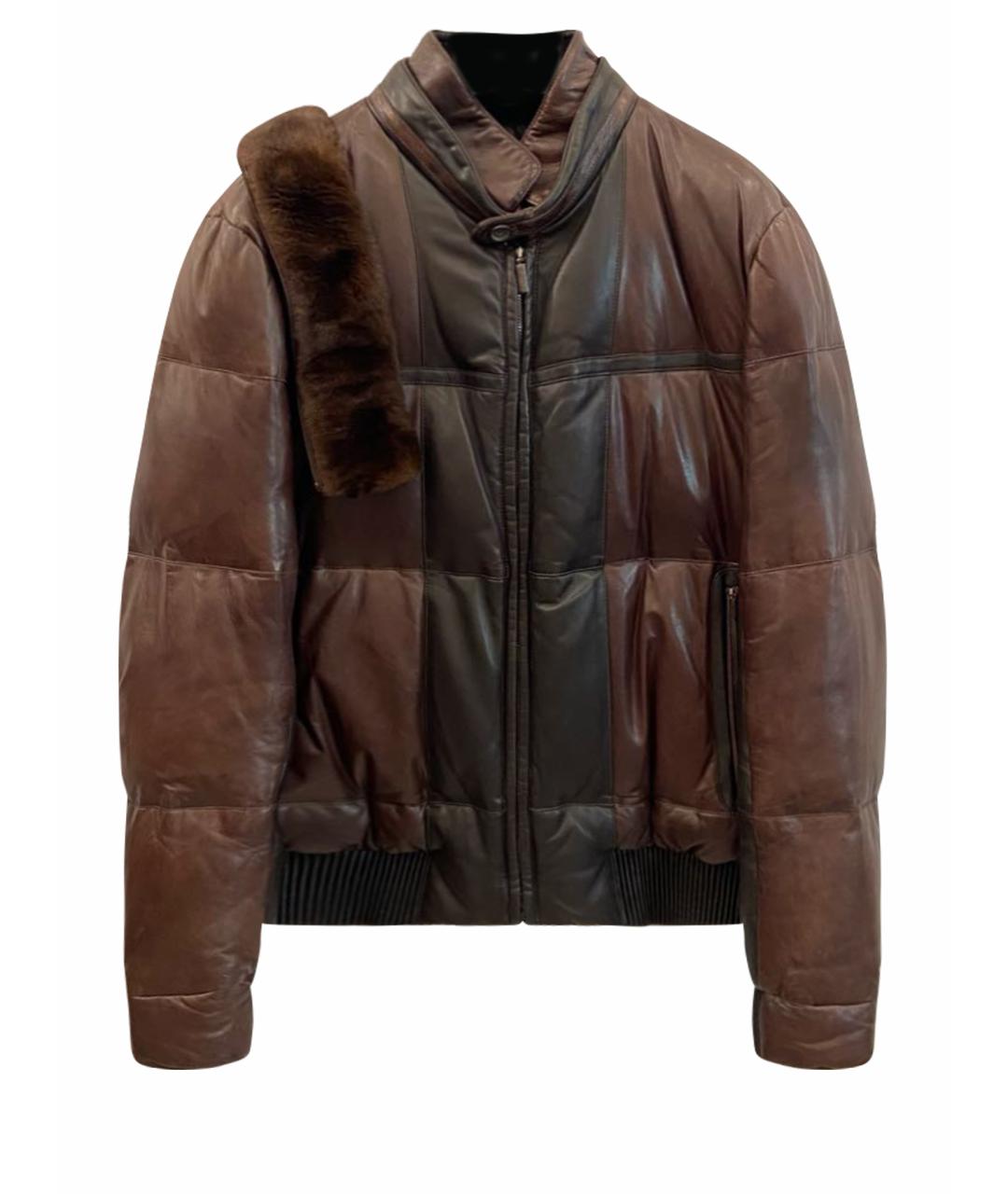 BRIONI Коричневый кожаный пуховик, фото 1