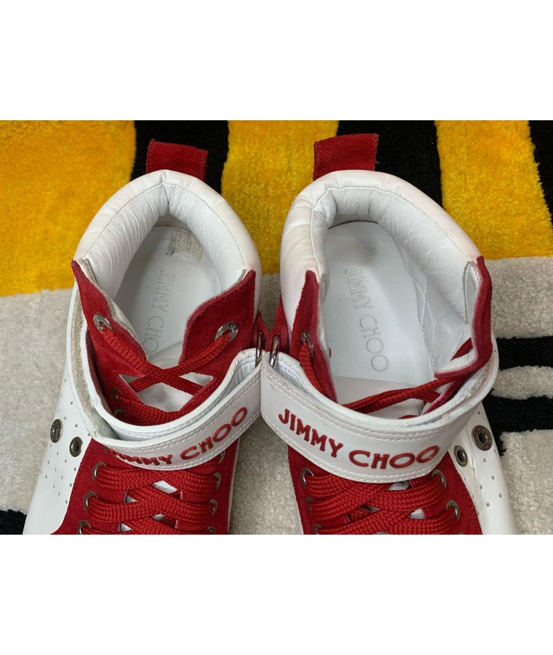 JIMMY CHOO Красные кожаные высокие кроссовки / кеды, фото 6