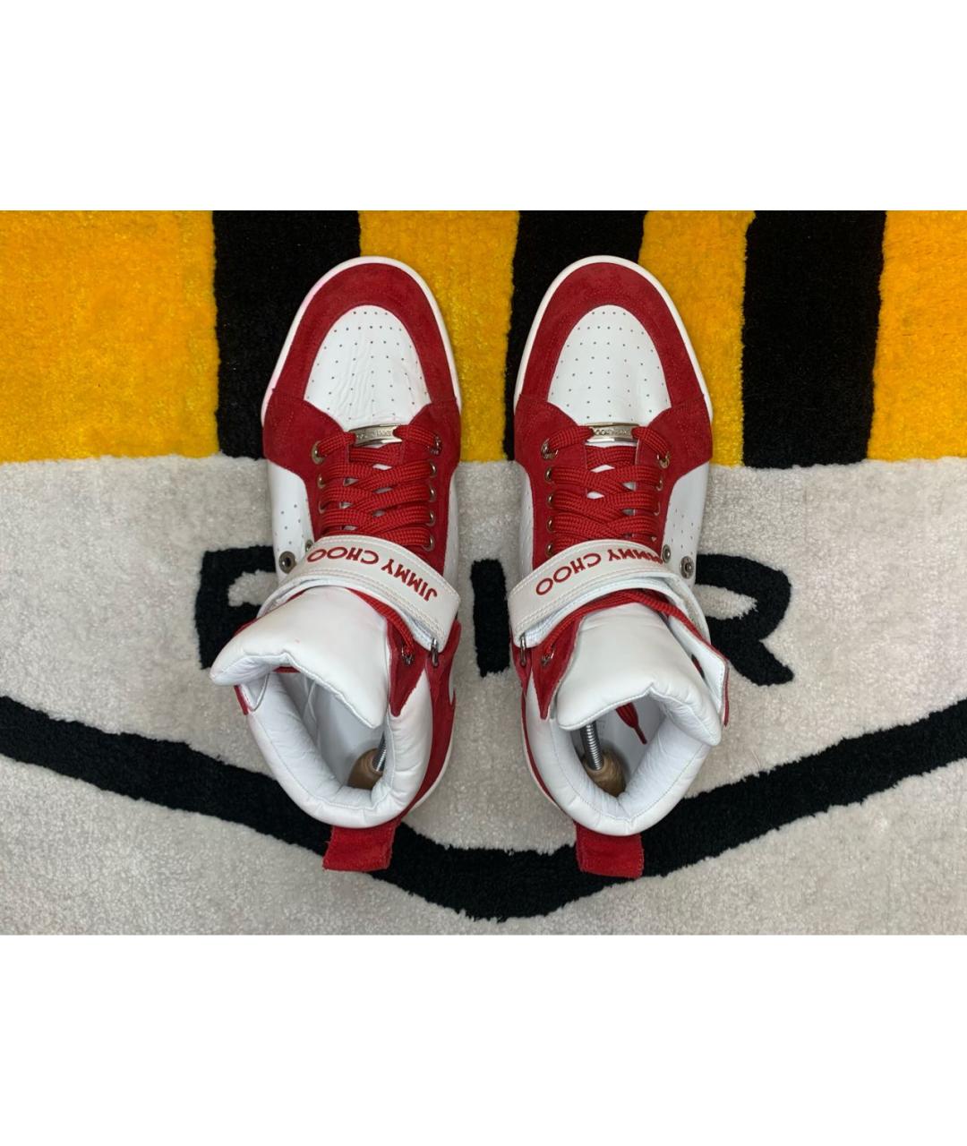 JIMMY CHOO Красные кожаные высокие кроссовки / кеды, фото 3