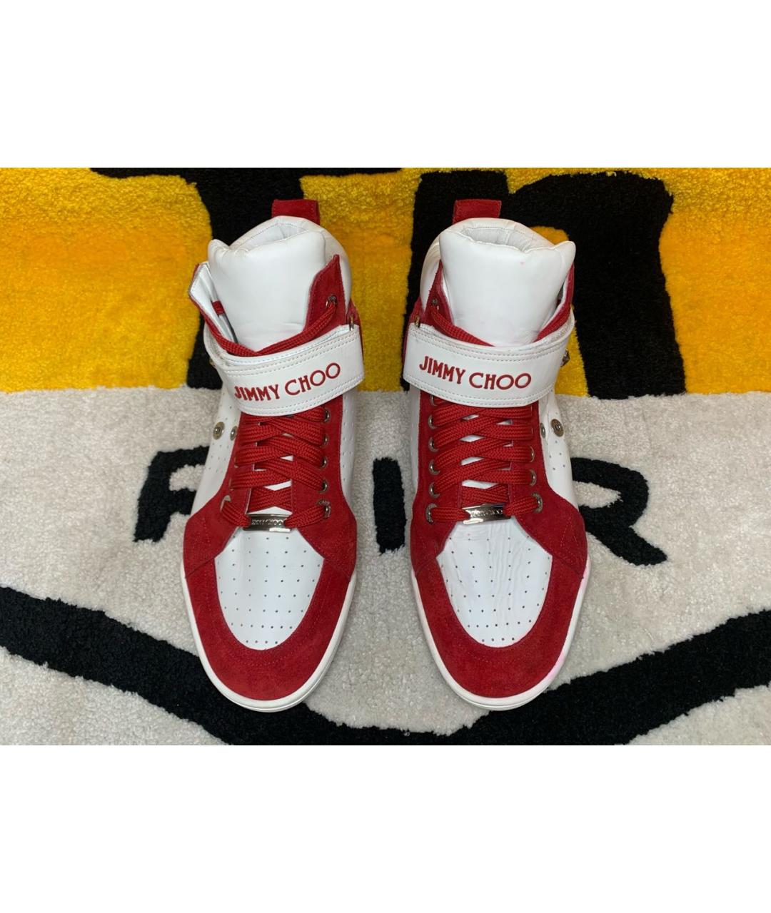 JIMMY CHOO Красные кожаные высокие кроссовки / кеды, фото 2
