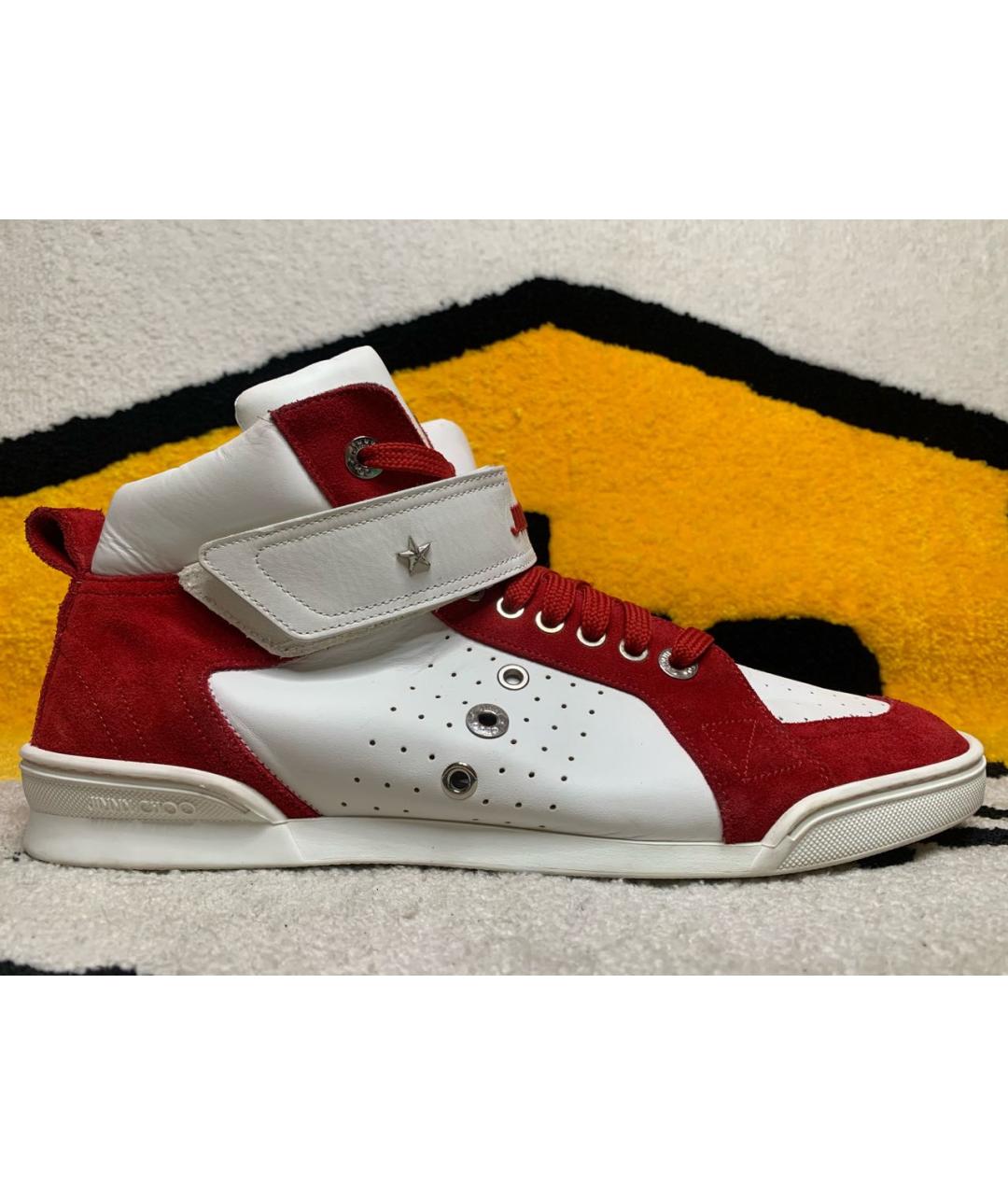 JIMMY CHOO Красные кожаные высокие кроссовки / кеды, фото 9