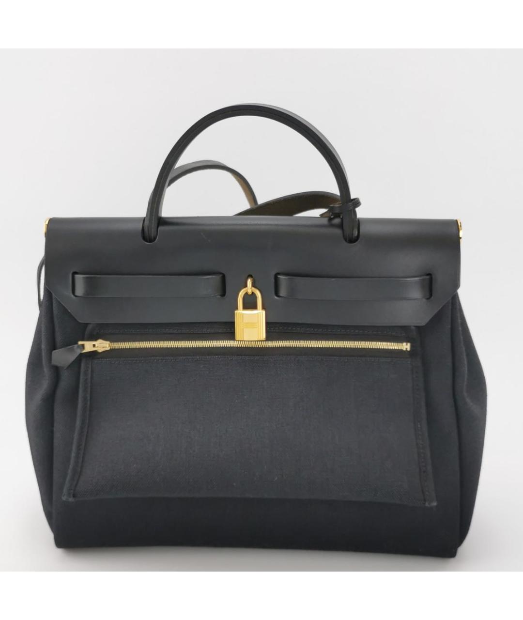 HERMES Черная кожаная сумка тоут, фото 4