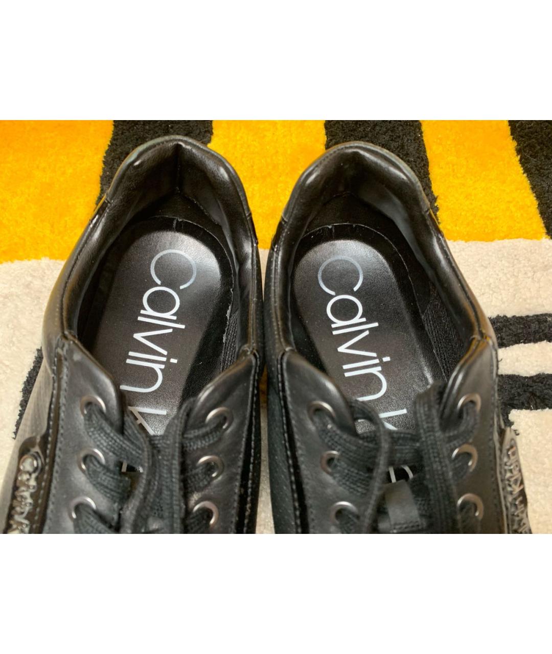 CALVIN KLEIN Черные кожаные низкие кроссовки / кеды, фото 6