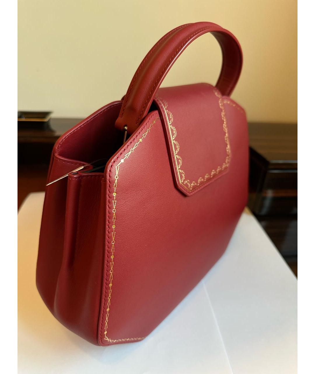 CARTIER Бордовая кожаная сумка с короткими ручками, фото 2