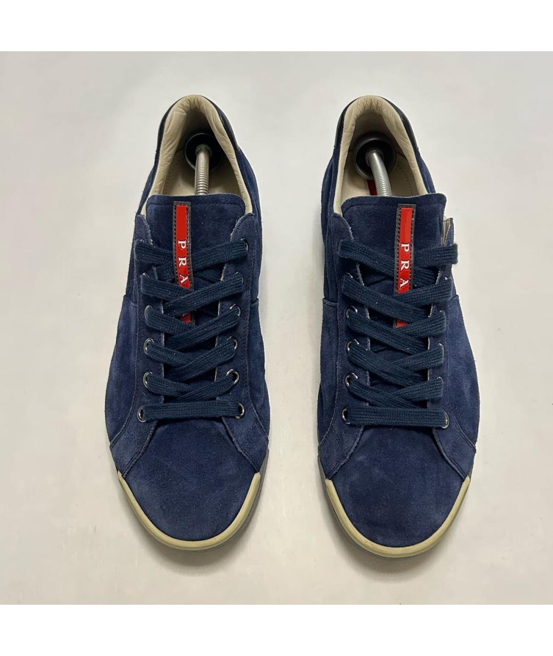 PRADA Темно-синие замшевые низкие кроссовки / кеды, фото 2