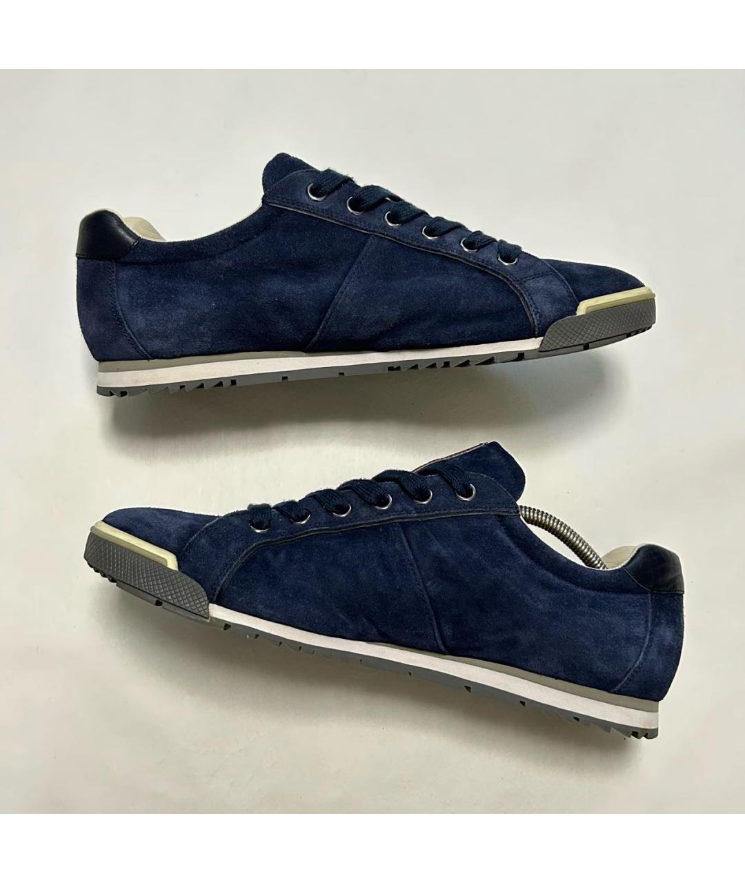 PRADA Темно-синие замшевые низкие кроссовки / кеды, фото 6