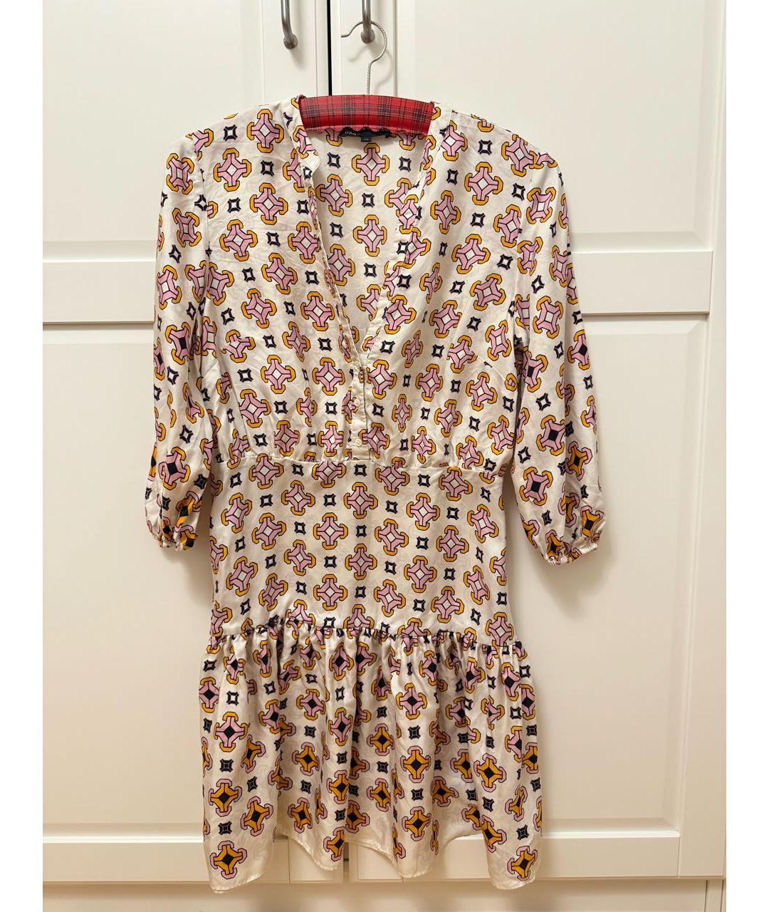 MAJE Бежевое шелковое повседневное платье, фото 8