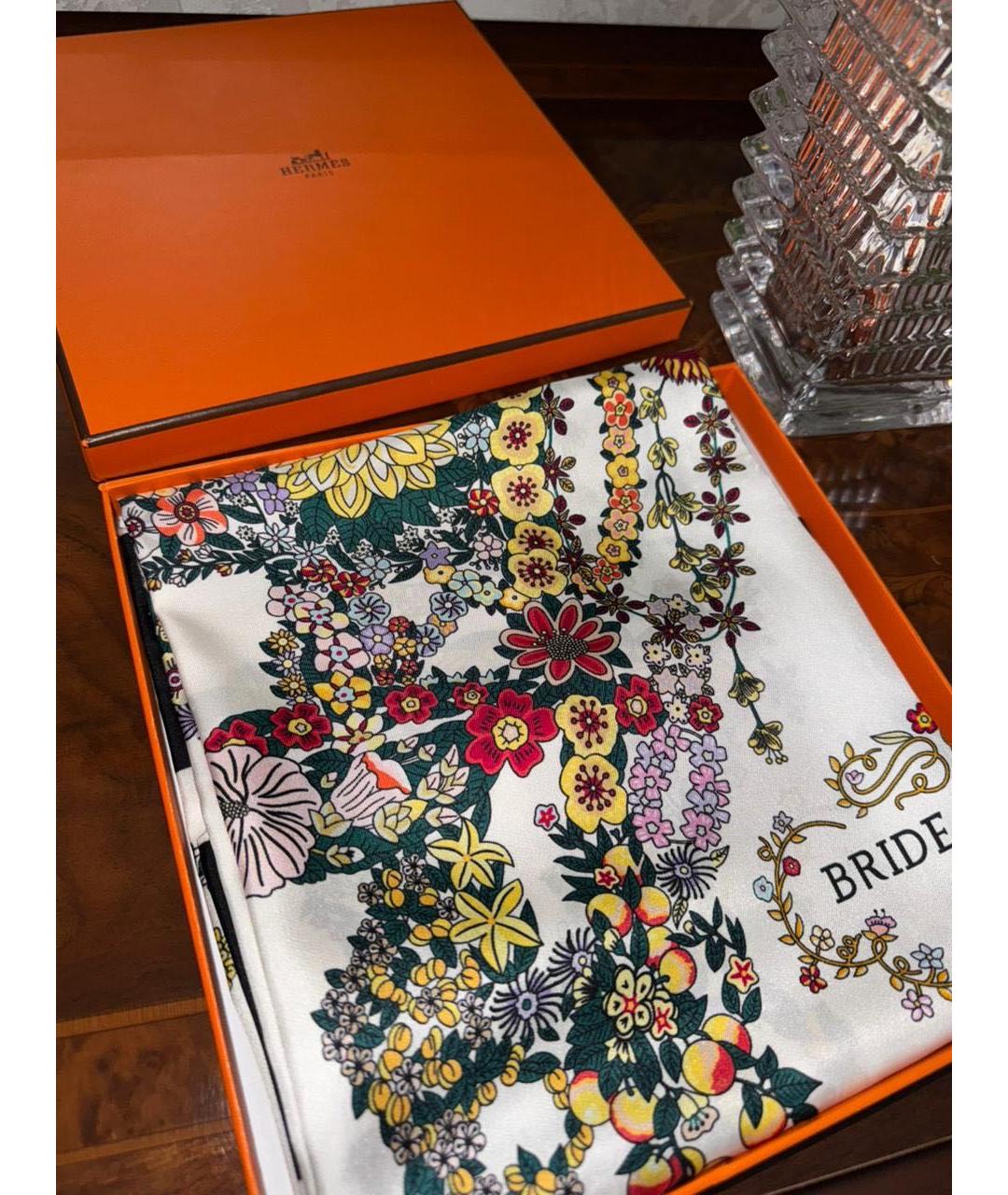 HERMES Белый шелковый платок, фото 2