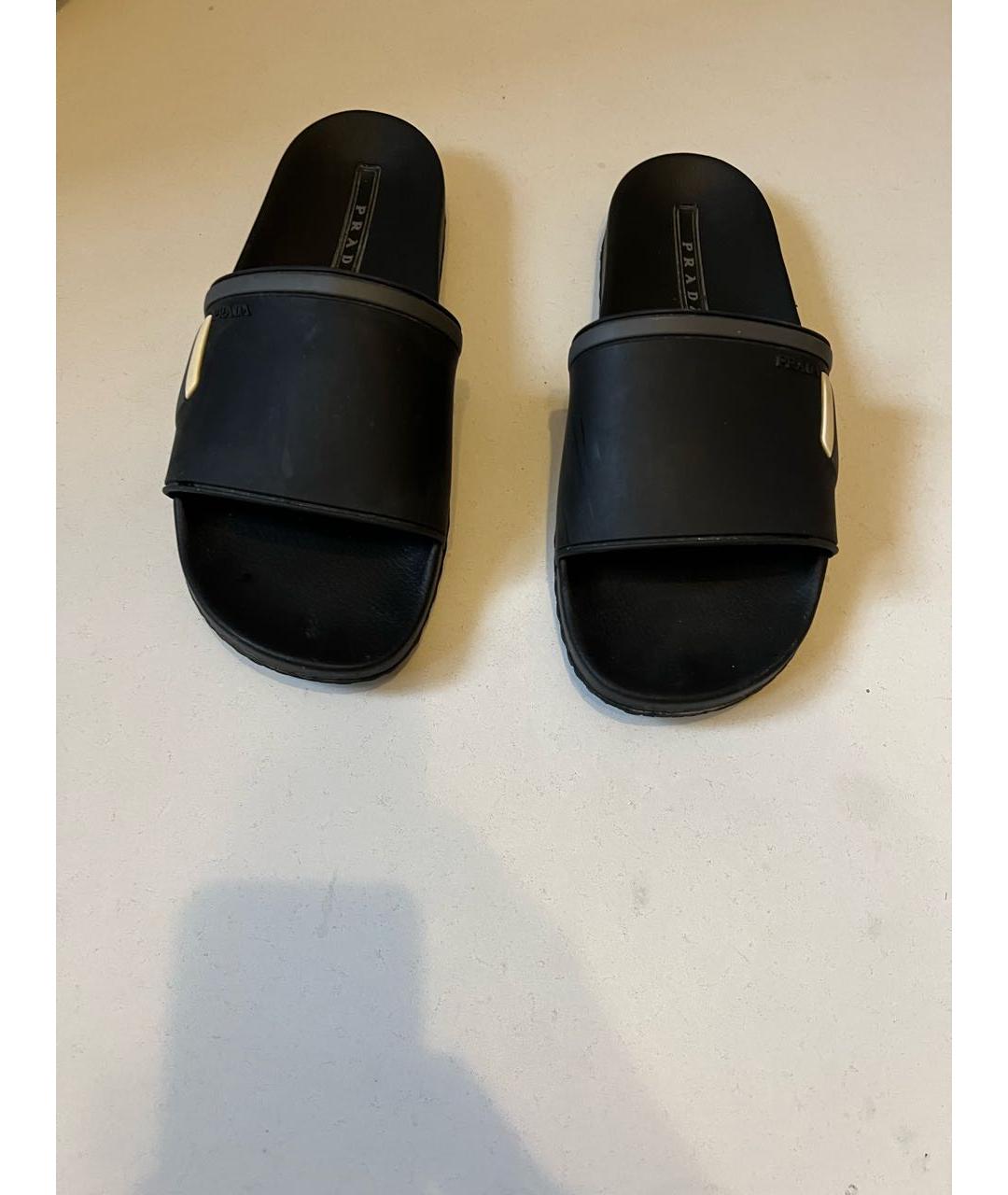 PRADA Черные резиновые шлепанцы, фото 2