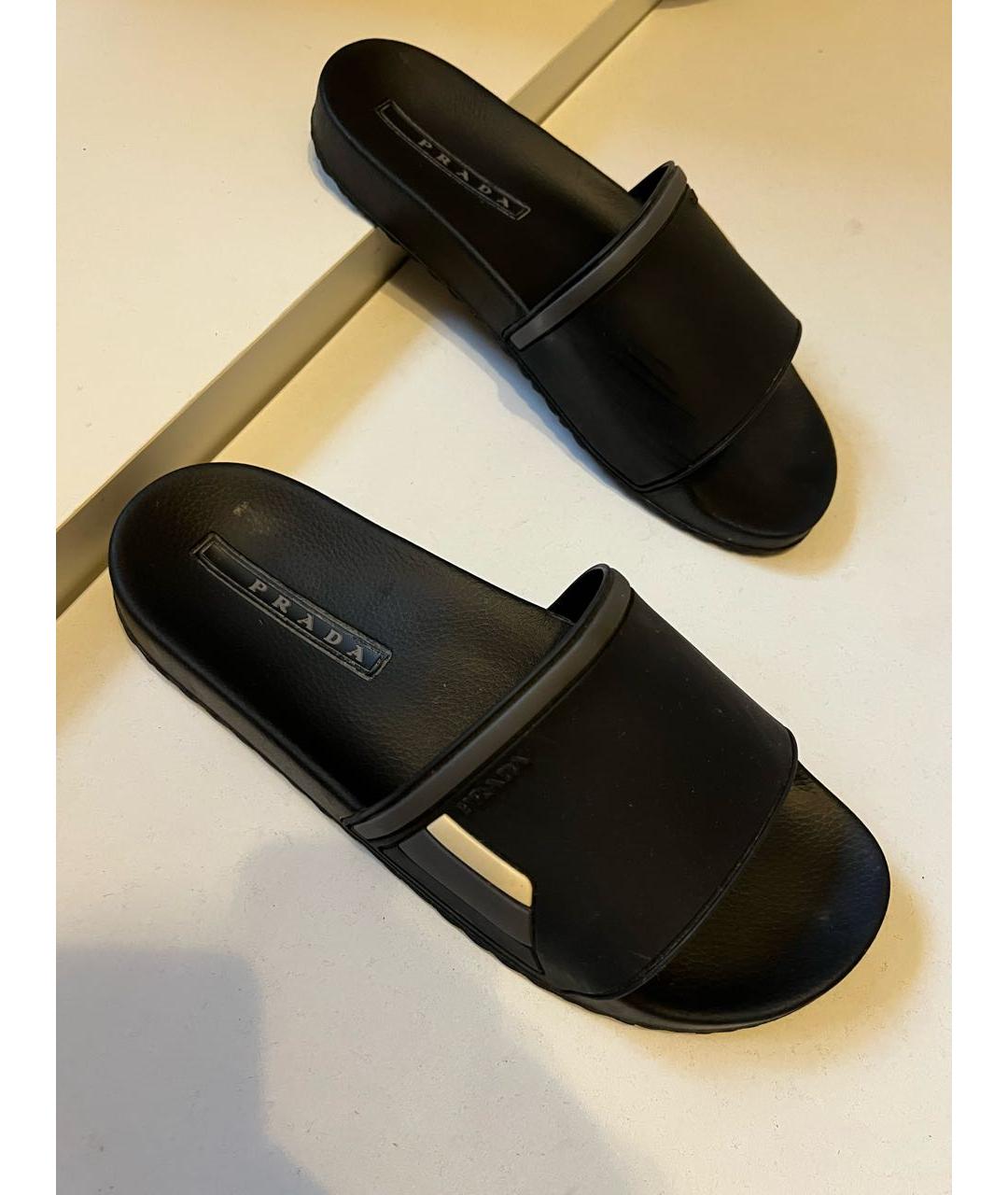 PRADA Черные резиновые шлепанцы, фото 6