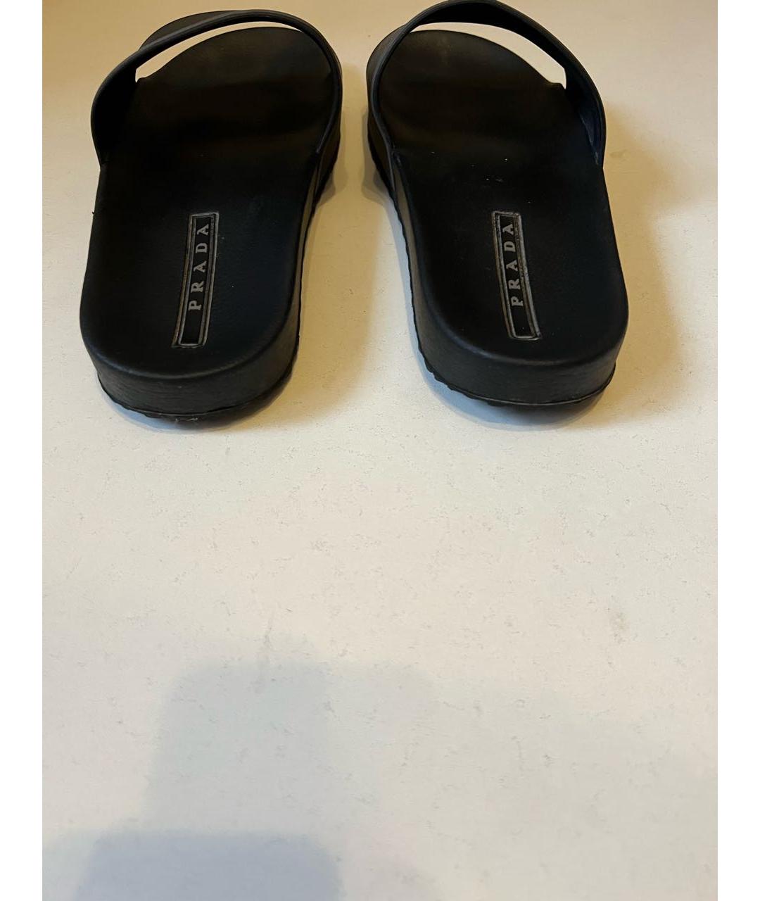 PRADA Черные резиновые шлепанцы, фото 4