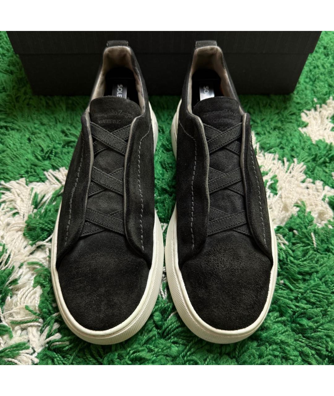 ERMENEGILDO ZEGNA XXX Черные замшевые низкие кроссовки / кеды, фото 4