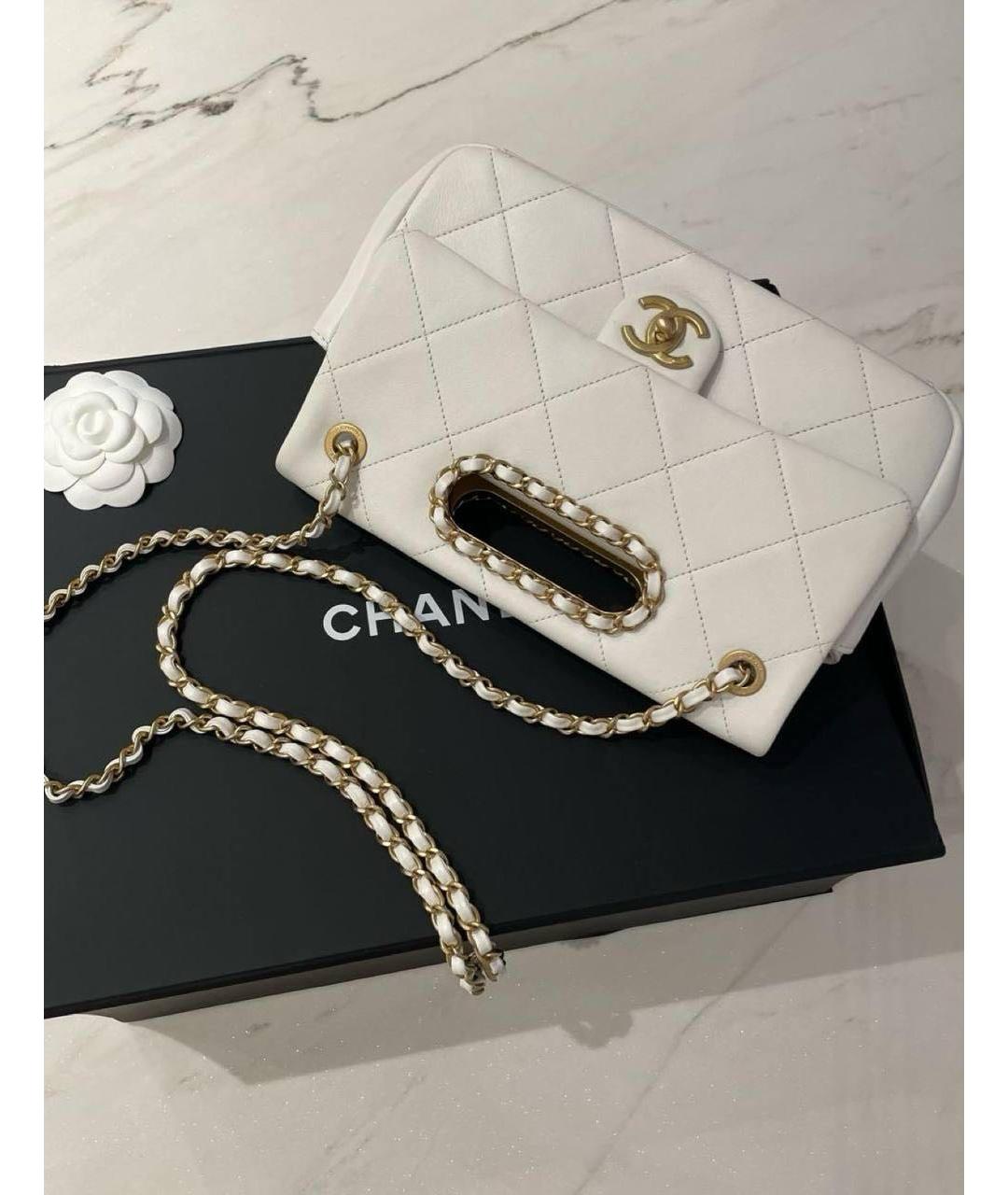 CHANEL Белая кожаная сумка с короткими ручками, фото 3