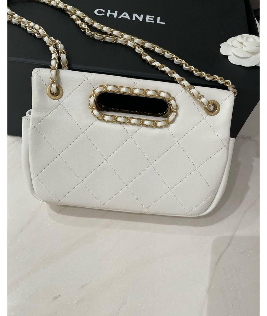 CHANEL Белая кожаная сумка с короткими ручками, фото 4