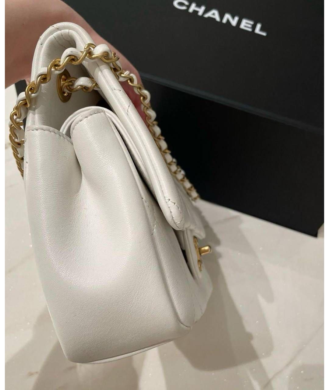 CHANEL Белая кожаная сумка с короткими ручками, фото 5
