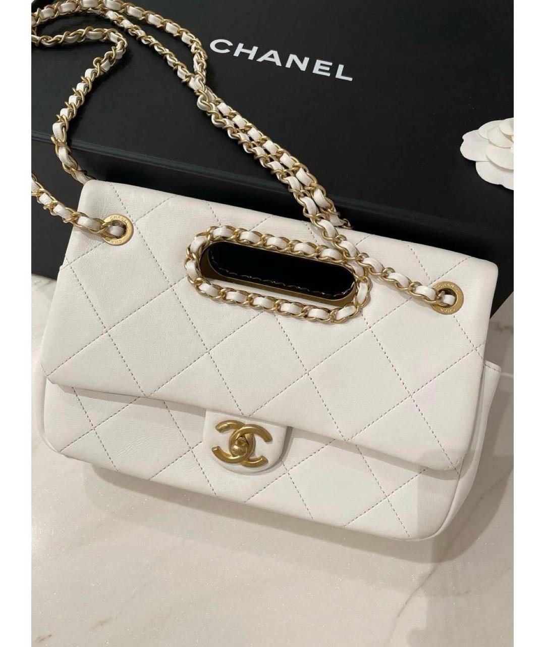 CHANEL Белая кожаная сумка с короткими ручками, фото 2