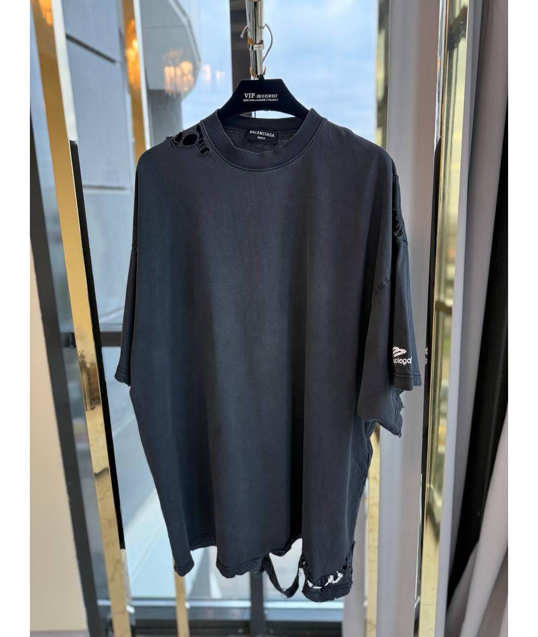 BALENCIAGA Черная хлопковая футболка, фото 2