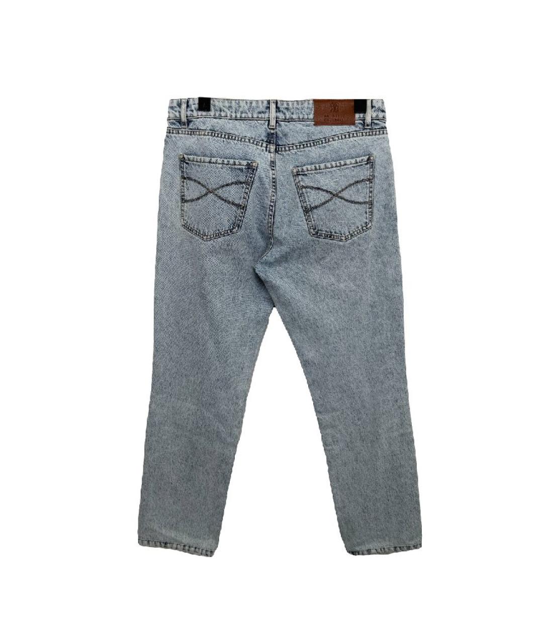 BRUNELLO CUCINELLI Голубые хлопковые прямые джинсы, фото 2