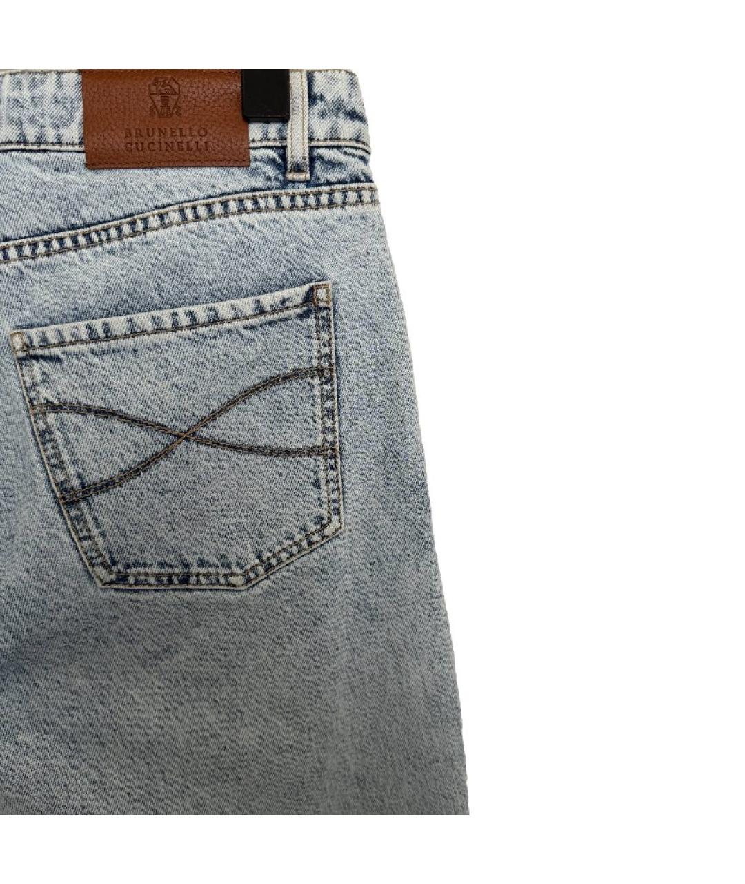 BRUNELLO CUCINELLI Голубые хлопковые прямые джинсы, фото 3