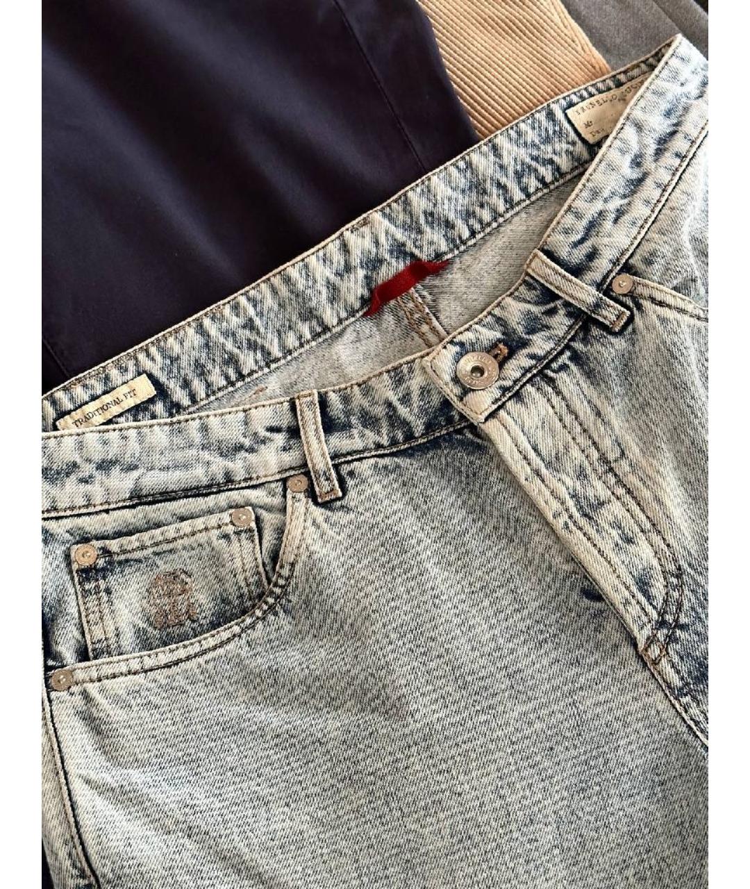 BRUNELLO CUCINELLI Голубые хлопковые прямые джинсы, фото 4