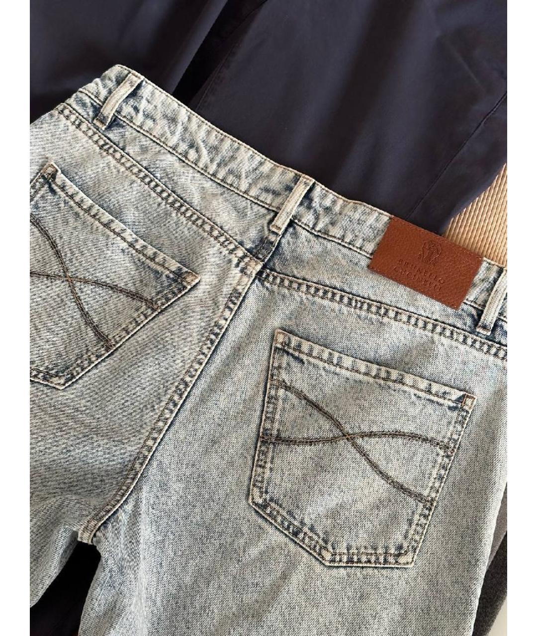 BRUNELLO CUCINELLI Голубые хлопковые прямые джинсы, фото 5
