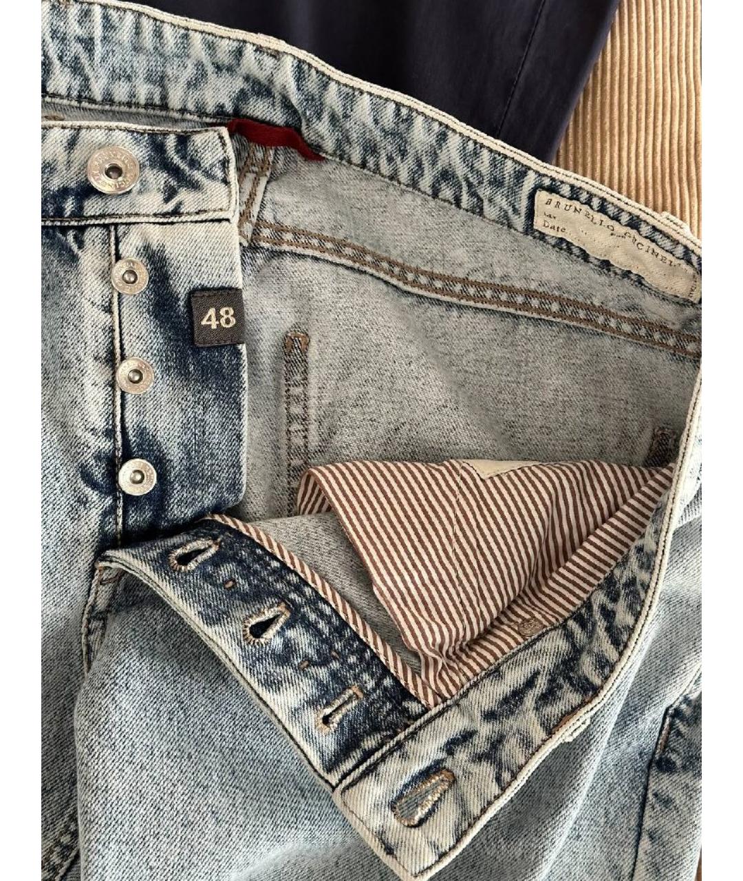 BRUNELLO CUCINELLI Голубые хлопковые прямые джинсы, фото 6