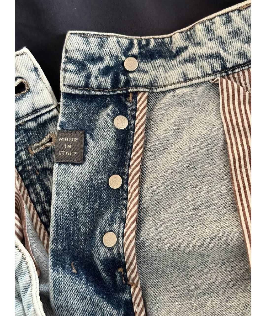 BRUNELLO CUCINELLI Голубые хлопковые прямые джинсы, фото 7