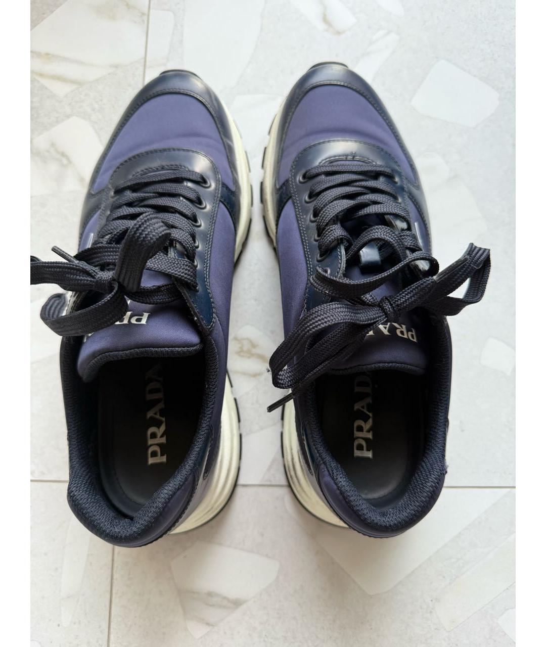 PRADA Темно-синие кожаные низкие кроссовки / кеды, фото 3